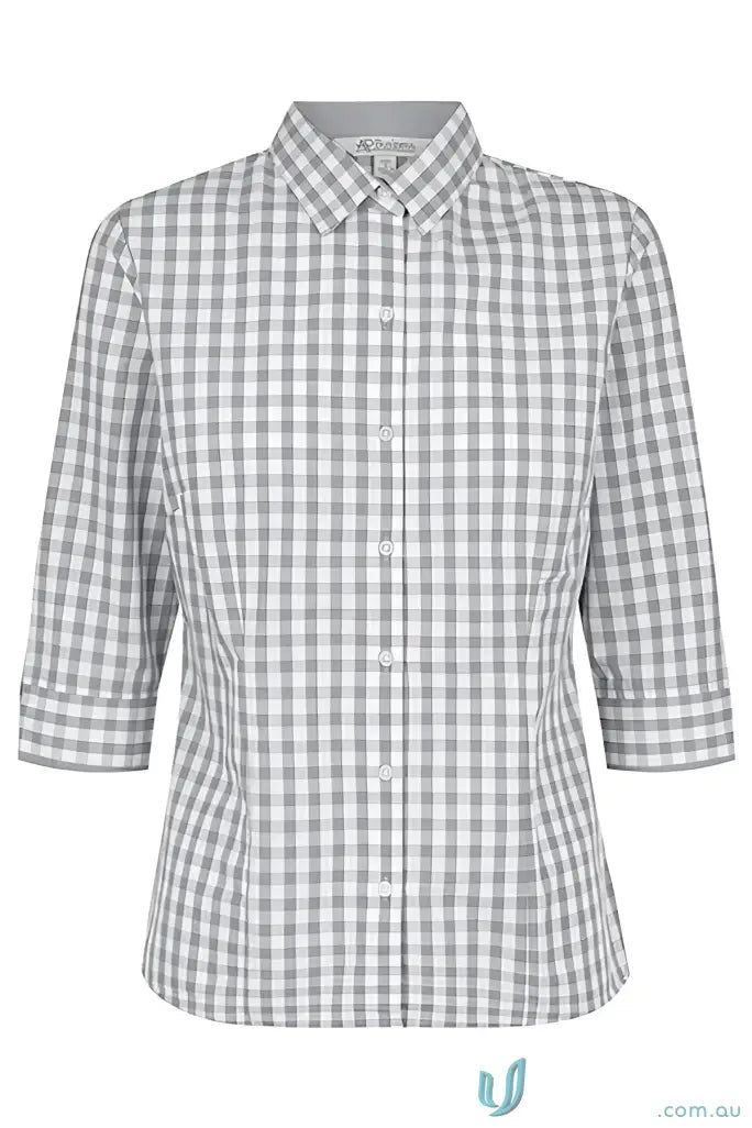 Aussie Pacific 2908T Devonport Ladies 3qtr Shirt in Charcoal/Silver