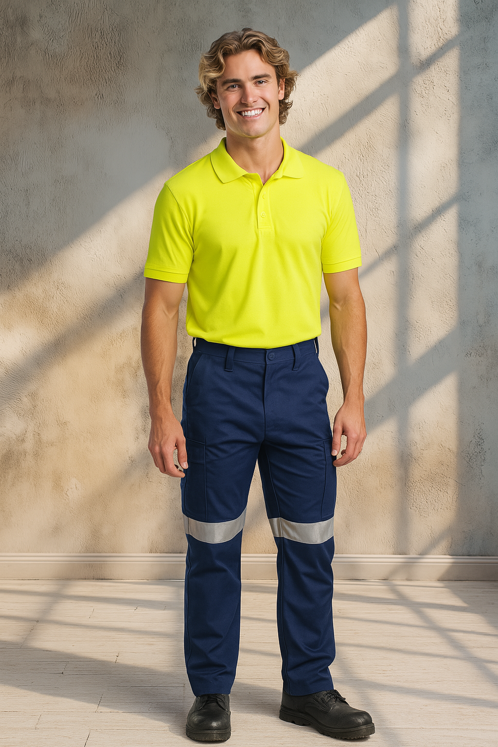 Digga Cool Breeze Cargo Taped Pants with bright yellow polo shirt