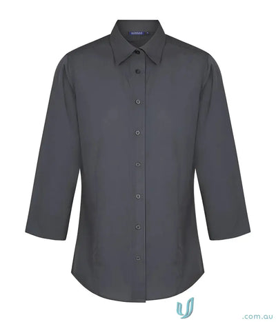 Dark gray long sleeved button down shirt with classic collar and matching buttons ideal for workwear uniforms