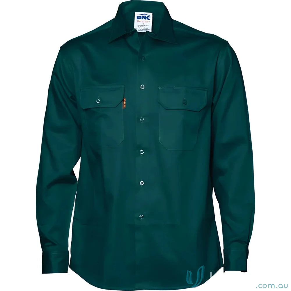 Green DNC Cotton Drill Work Long-Sleeved Shirt for durable drill work and workwear