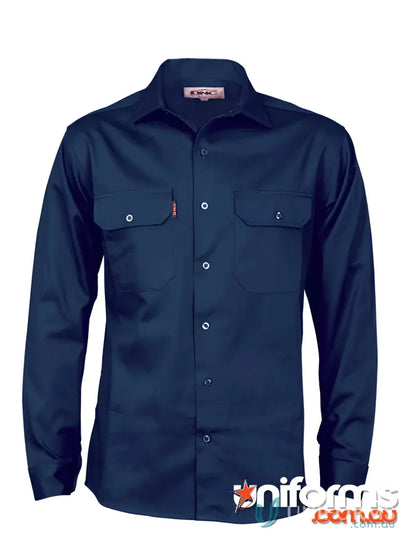 Navy blue DNC Cotton Drill Work L/S Shirt for durable drill work and casual wear
