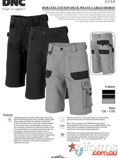 Mens DNC Duratex Cotton Duck Weave Cargo Shorts in black and grey with pockets