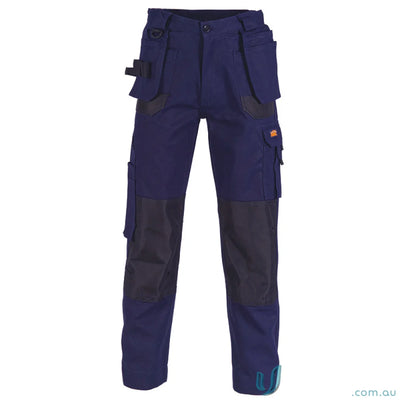 Mens navy Duratex Cotton Duck Tradies Cargo Pants with reinforced knees and utility pockets