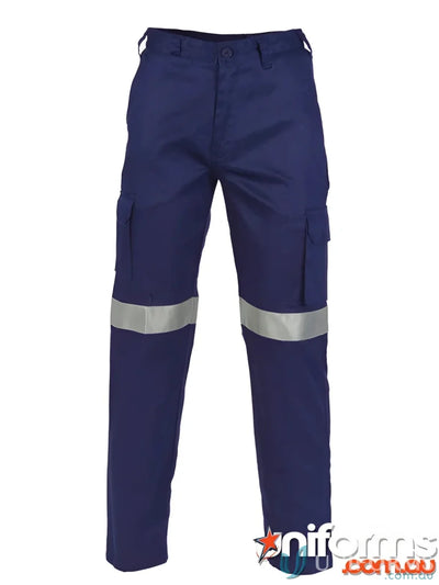 Blue lightweight cotton cargo pants with reflective tape and stripes for work safety