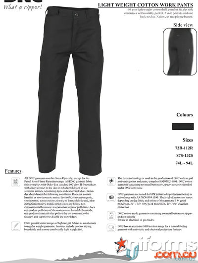 Black cotton work pants from DNC Lightweight Cotton Work Pants collection