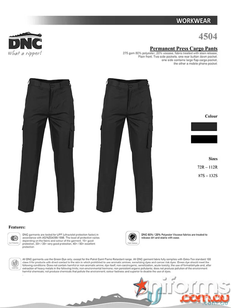 Black DNC Permanent Press Cargo Pants, stylish press cargo pants for everyday wear
