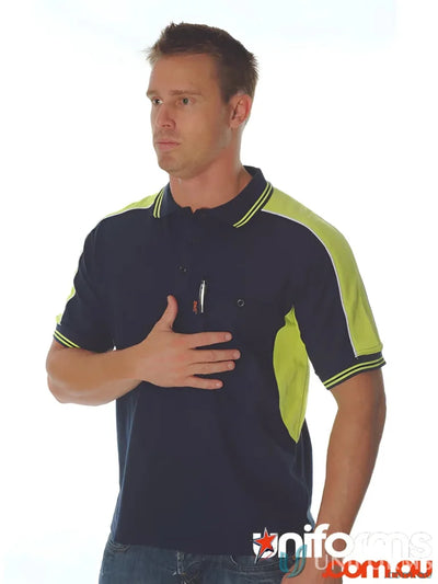 Navy and lime green DNC PolyCotton Panel Polo Shirt for a stylish look