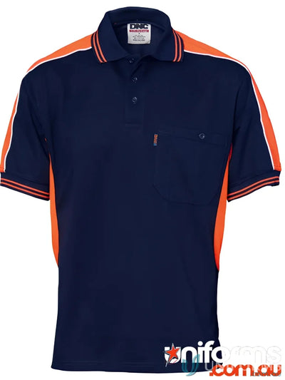 Navy and orange DNC PolyCotton Panel Polo Shirt perfect for casual look