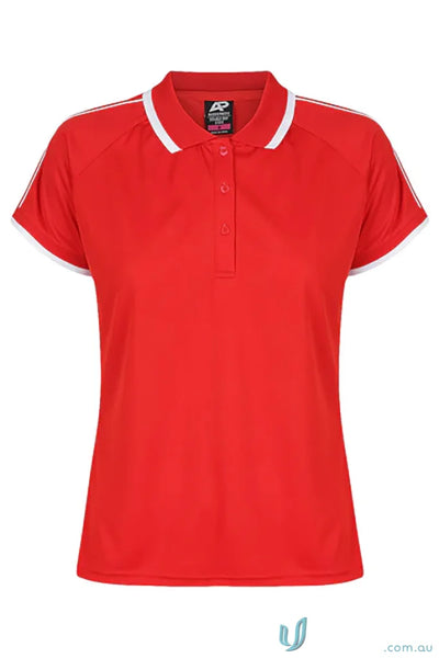 Red short-sleeved bay lady polos with white trim from Double Bay Lady Polos collection