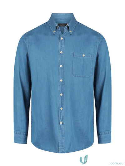 Blue denim button-down shirt perfect for work uniforms or vintage blue style in Indigo Blue
