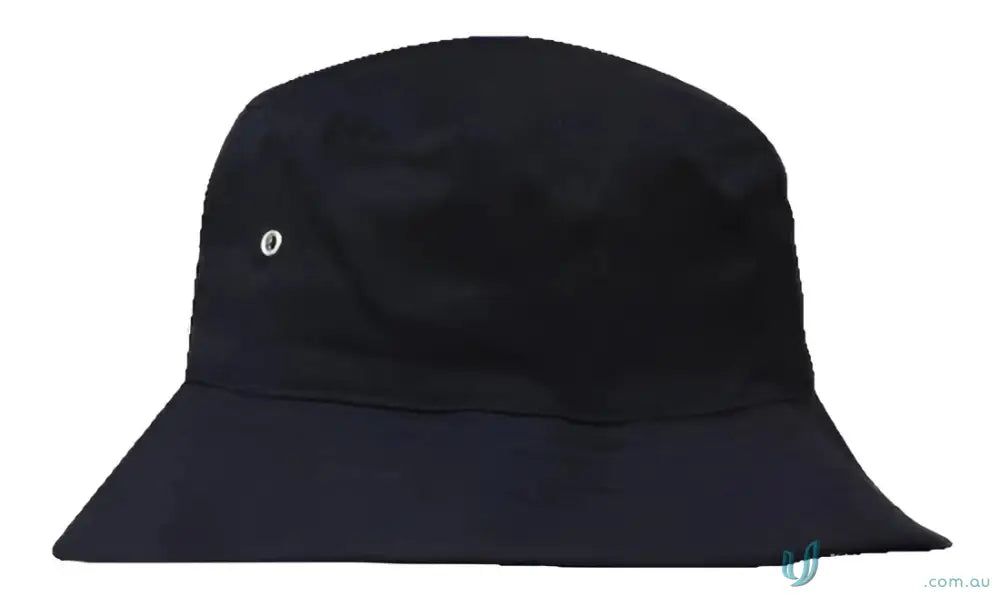 Black bucket hat from East Malvern ELC with wide centimeter range and quick imprint days