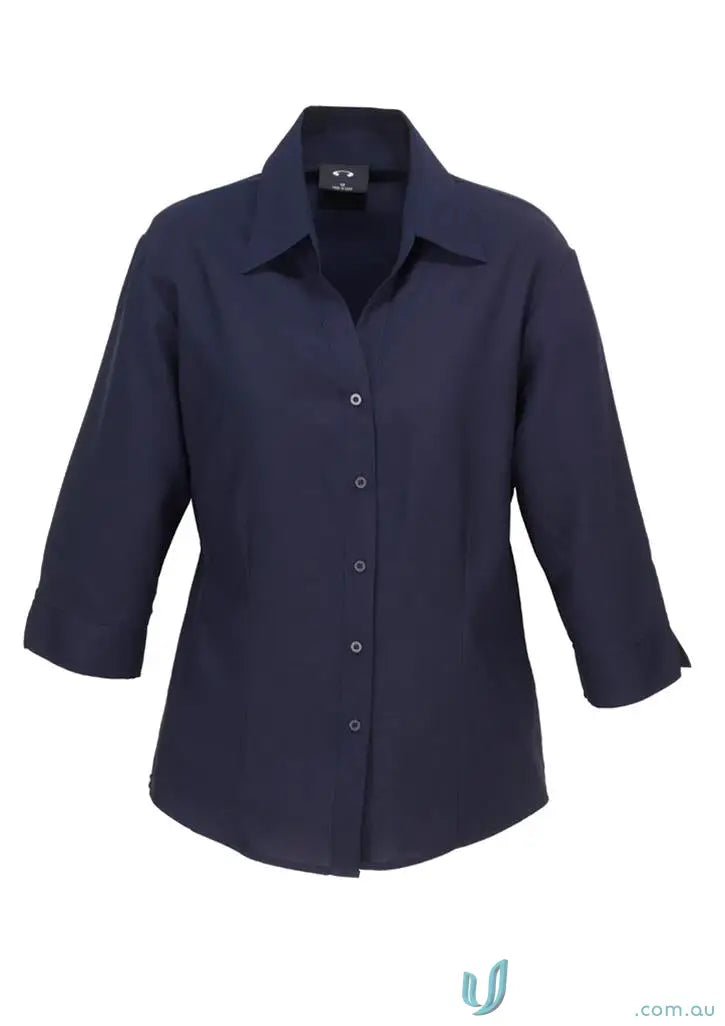 Navy blue button-down shirt for workwear or uniforms from East Malvern ELC JH-0761