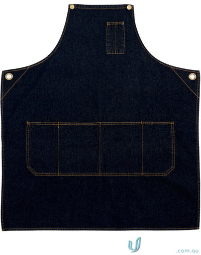 Dark denim apron with pockets from East Village Denim, perfect for winning spirit east fans