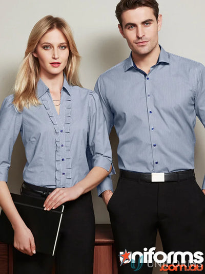 Professionally dressed man and woman wearing Edge LS Shirt with check pattern for mens edge long style