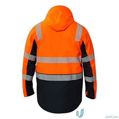 Orange and black high-visibility EILBECK HRC2 Wet Weather Jacket with concealed heat resistant feature