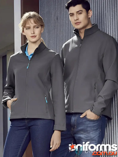 Matching gray EILBECK Softshell Jackets perfect for work uniforms or workwear