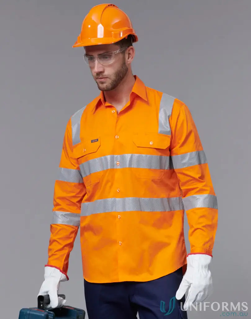 Orange Eldarin Rail Lightweight Safety Shirt with bio motion perforated reflective stay cool design