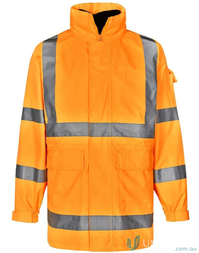 Orange high-visibility work jacket with pockets from Eldarin EMB Vic Rail HiVis Uniforms