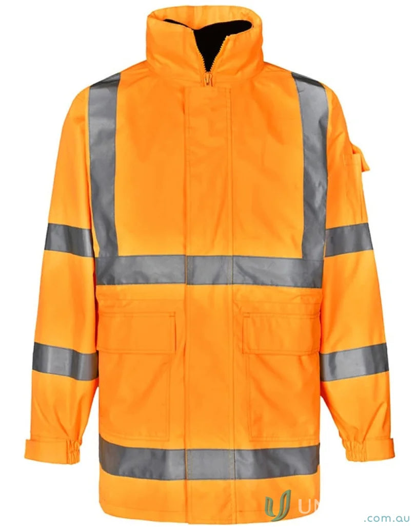 Orange high-visibility work jacket with pockets from Eldarin EMB Vic Rail HiVis Uniforms