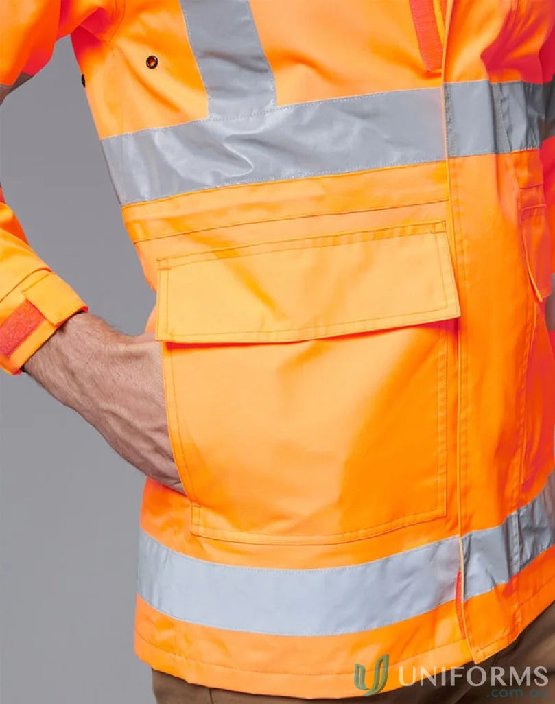 Orange high-visibility work jacket with pocket detail from Eldarin EMV Vic Rail HiVis uniforms