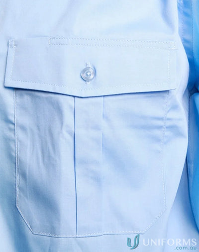 Light blue Winning Spirit Epaulette LS Shirt with pleated pockets and buttoned pocket