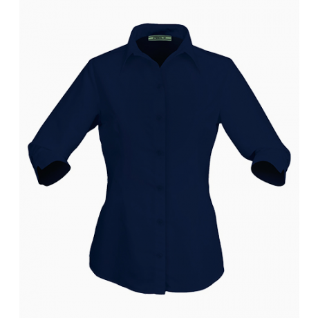 breathable shirt 2161Q Essential Ladies' 3Q Sleeve Cotton Blend Shirt in Navy