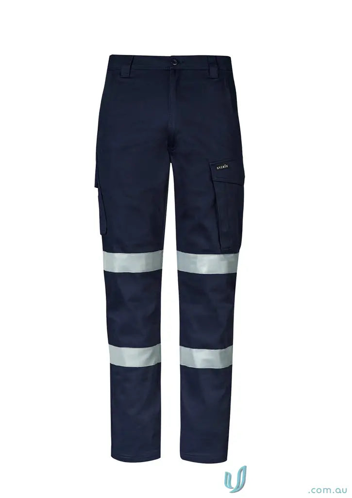 Navy blue men’s Essential Stretch Taped Cargo Pant with bio motion configuration and reflective stripes