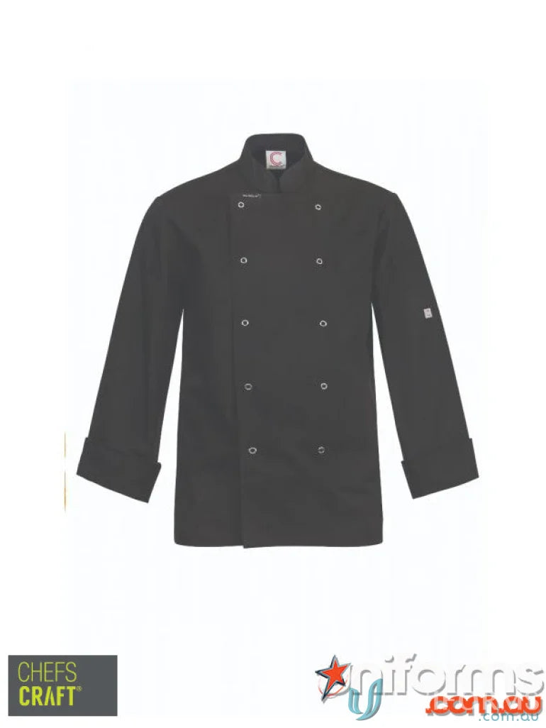 WorkCraft CJ051 Executive Chef LS Jacket With Press Studs in black