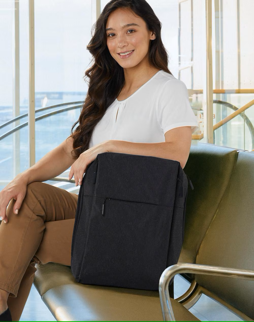 Executive heather backpack black fabric with secure padded laptop section