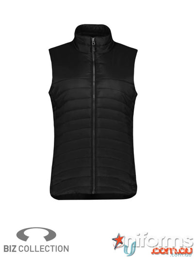 Black quilted womens expedition vest from Biz Collection, perfect for outdoor adventures