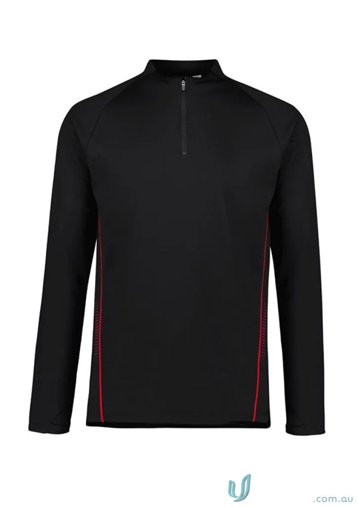 Black long-sleeved athletic shirt with partial zipper from Biz Collection Unisex SW225M Unisex Balance Mid