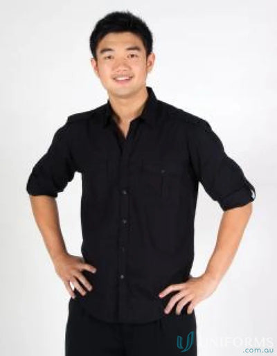 Ramo S001ML Fashion Military LS Shirt in Black front product image