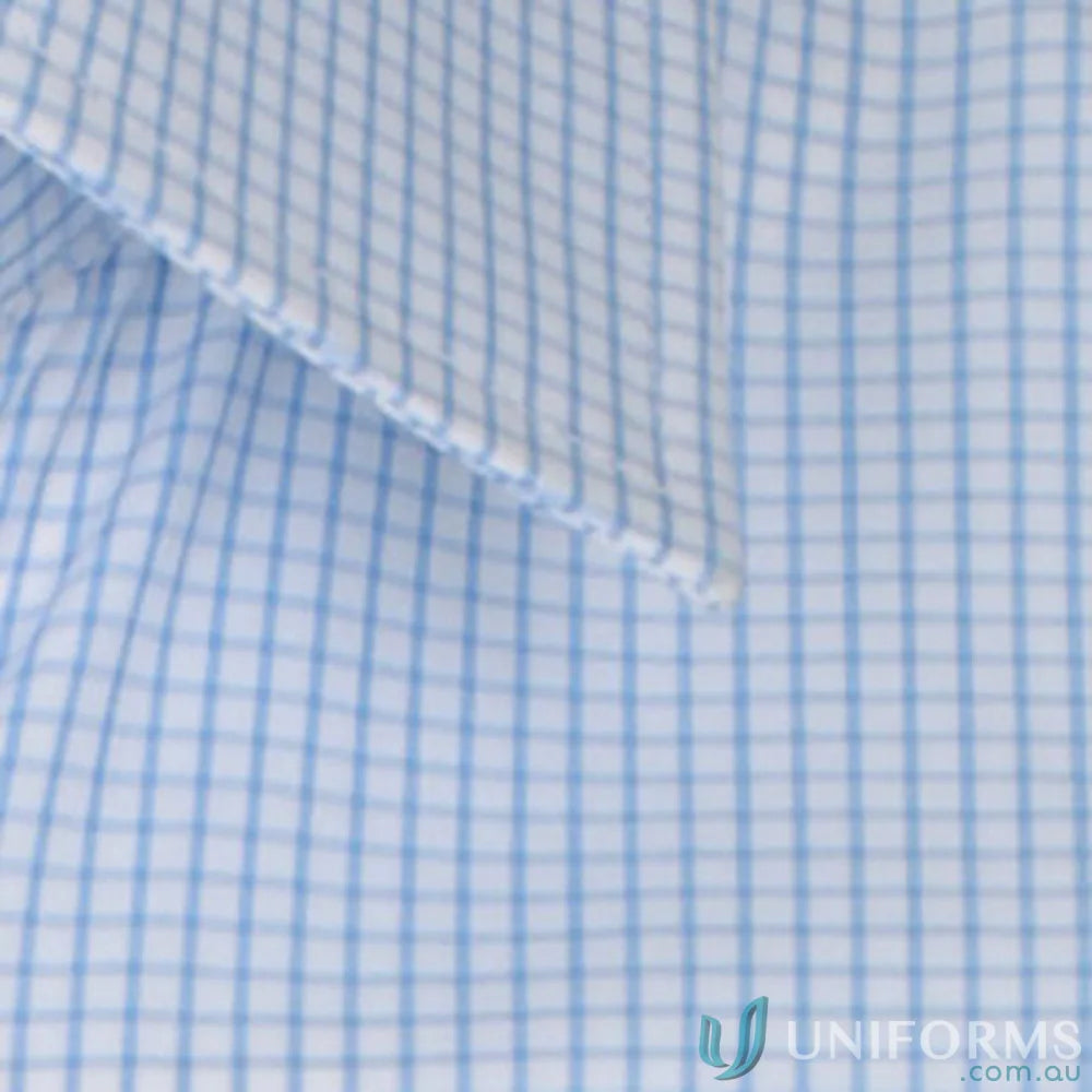 Fawkner Micro Check LS Shirt in blue and white checkered silk protein fabric