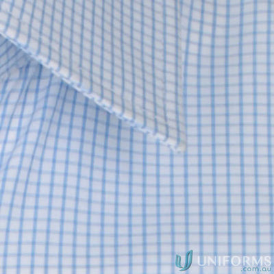 Fawkner Micro Check LS Shirt in blue and white checkered silk protein fabric