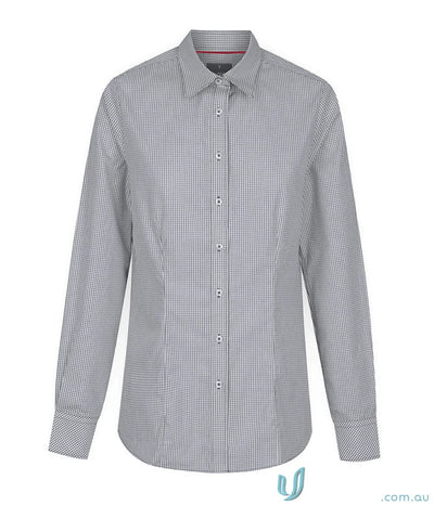 Gray and white checkered Fawkner Micro Check LS Shirt with silk protein fabric
