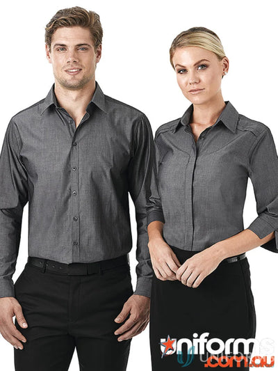 Matching gray uniform shirts from Felix Long Sleeve collection made with easy-care fabric