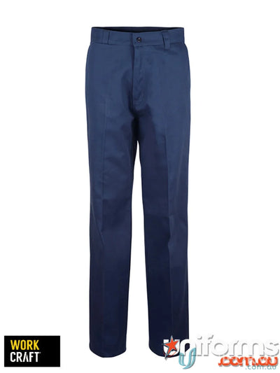 WorkCraft WP3038 Flat Front Cotton Drill Trouser in Navy