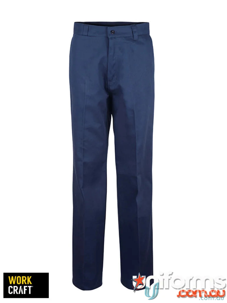 WorkCraft WP3038 Flat Front Cotton Drill Trouser in Navy