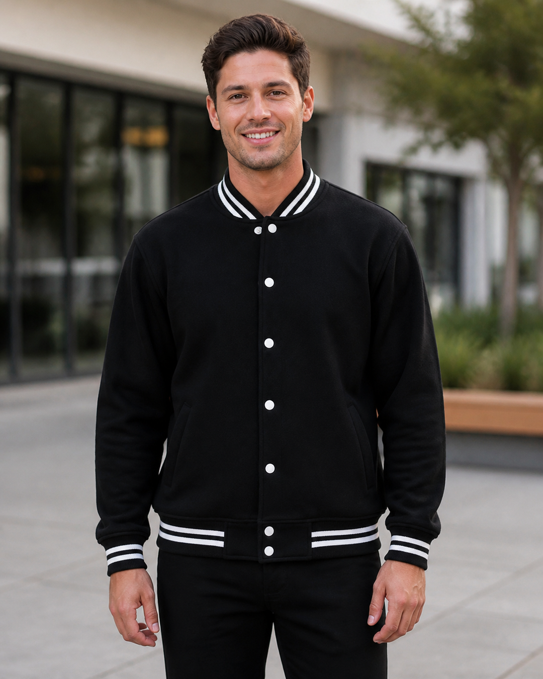 Fleece Varsity Jacket on Australian male model