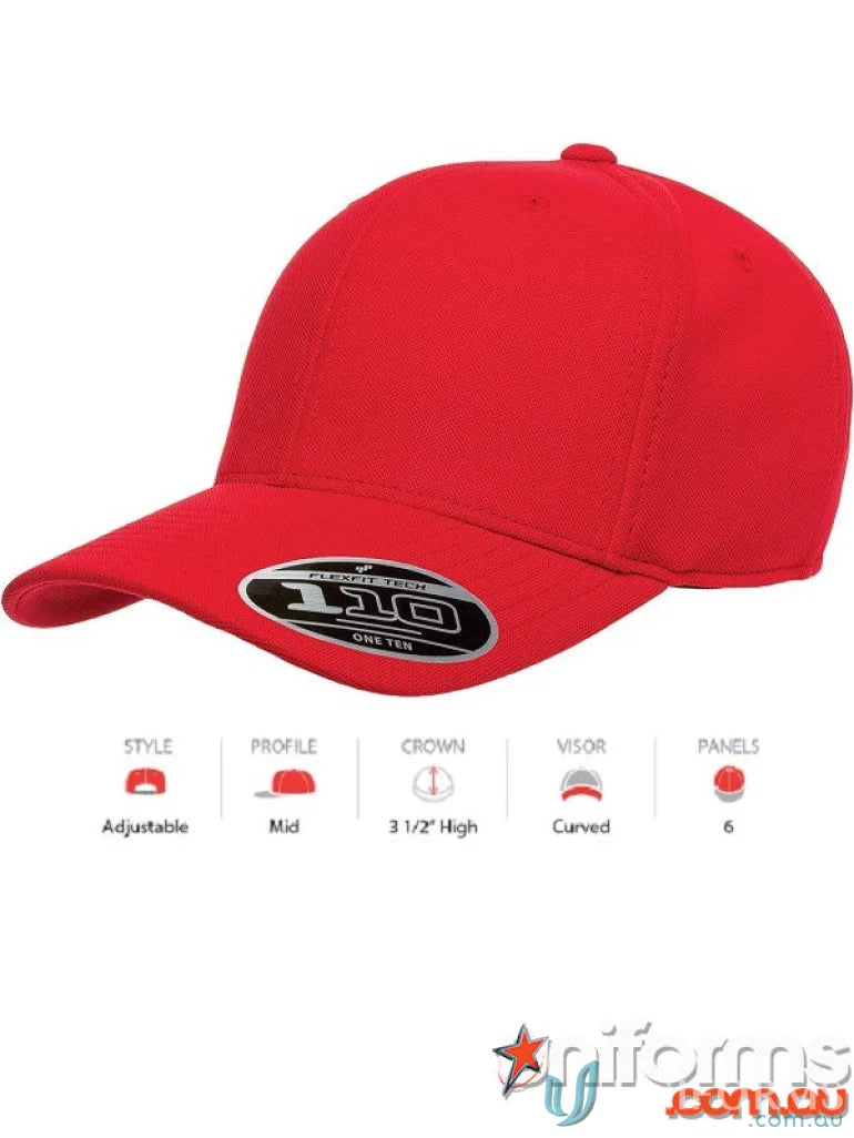 Red baseball cap from Flexfit Cool and Dry Cap, perfect for branding and staying cool and dry