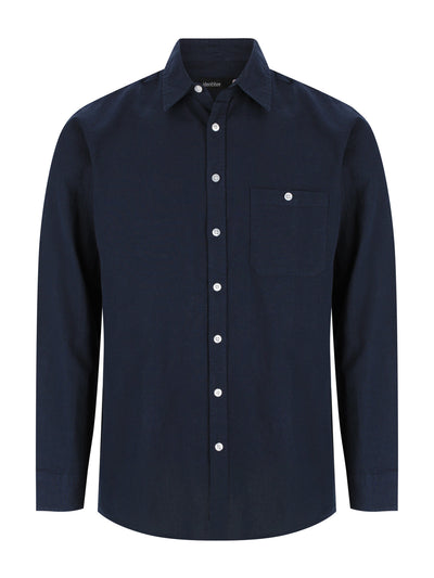 Floyd LS linen cotton shirt in navy blue with white buttons