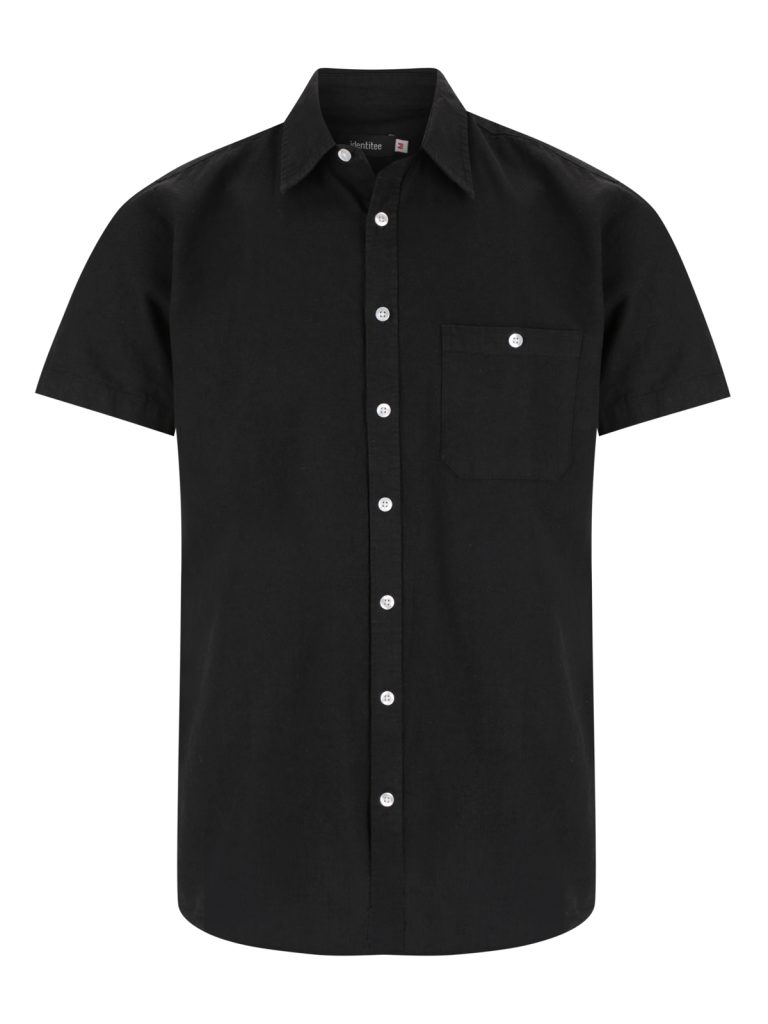Floyd SS linen cotton shirt, black short-sleeve button-up with pocket