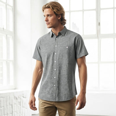 Floyd SS linen cotton shirt in gray with subtle texture