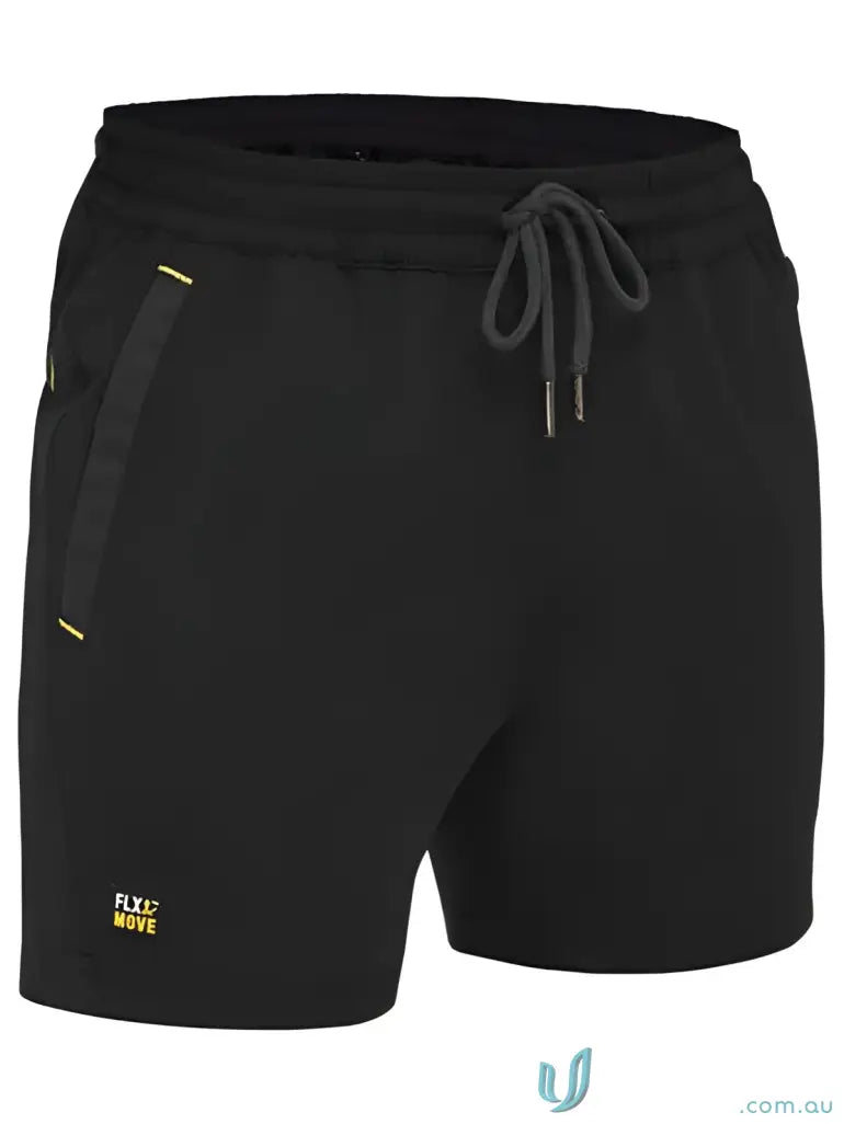Black Flx & Move™ 4-Way Stretch Elastic Waist Short with drawstring for comfort