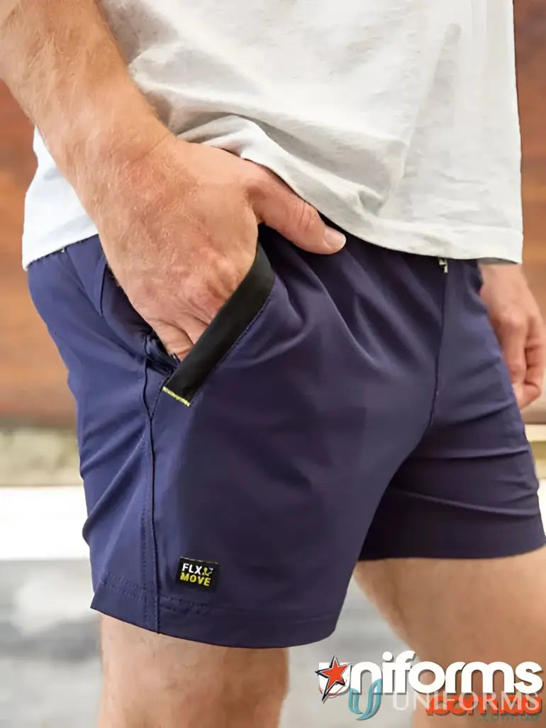 Navy blue Flx & Move™ 4-Way Stretch Elastic Waist Short with stretchy elastic fabric