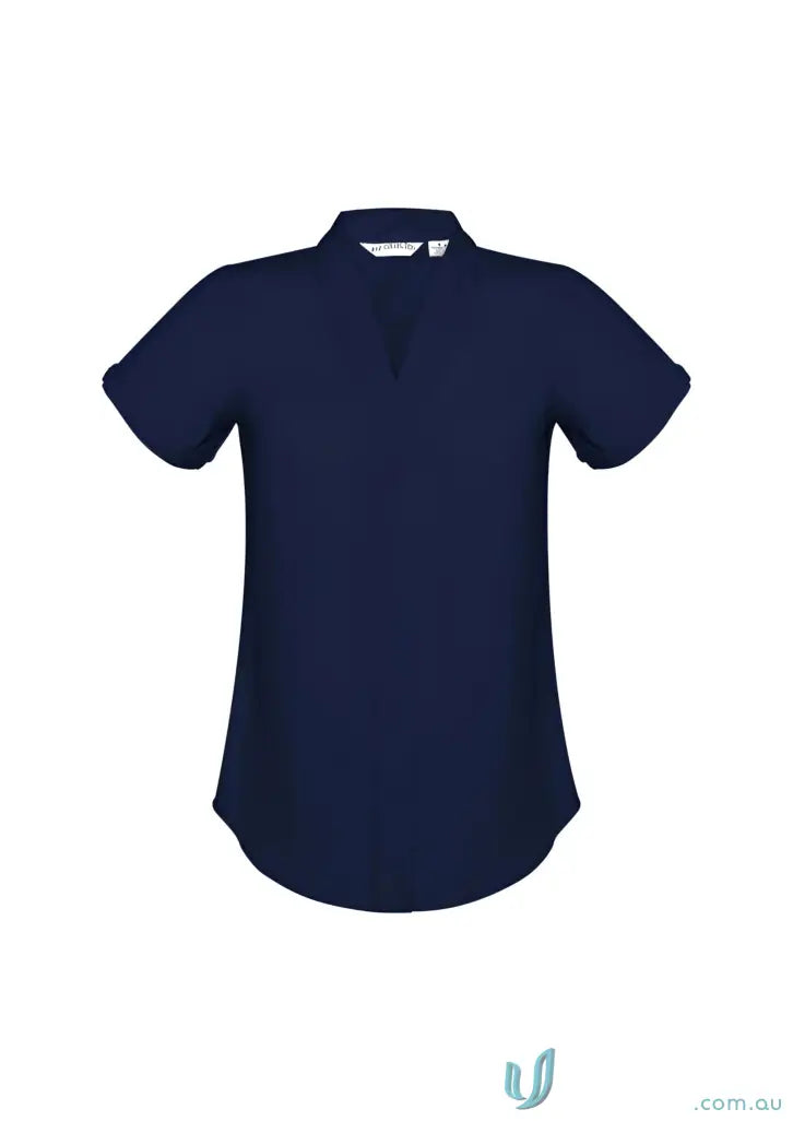 Dark blue Madison blouse, perfect for seeking practical medical uniforms with V-neck style