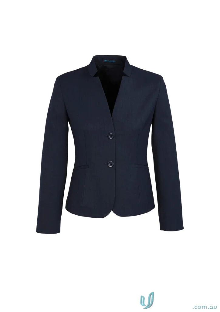 Navy blue FMV Ladies Cool Stretch Short Jacket with notched lapel, perfect fit for work uniforms
