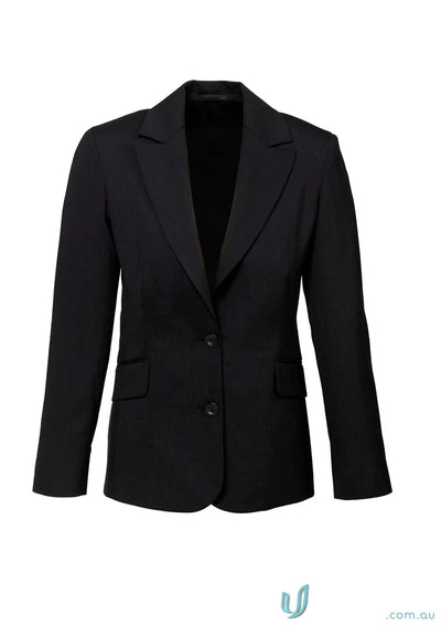 Black two-button blazer from FMV Longline Ladies Jacket, perfect for work uniform