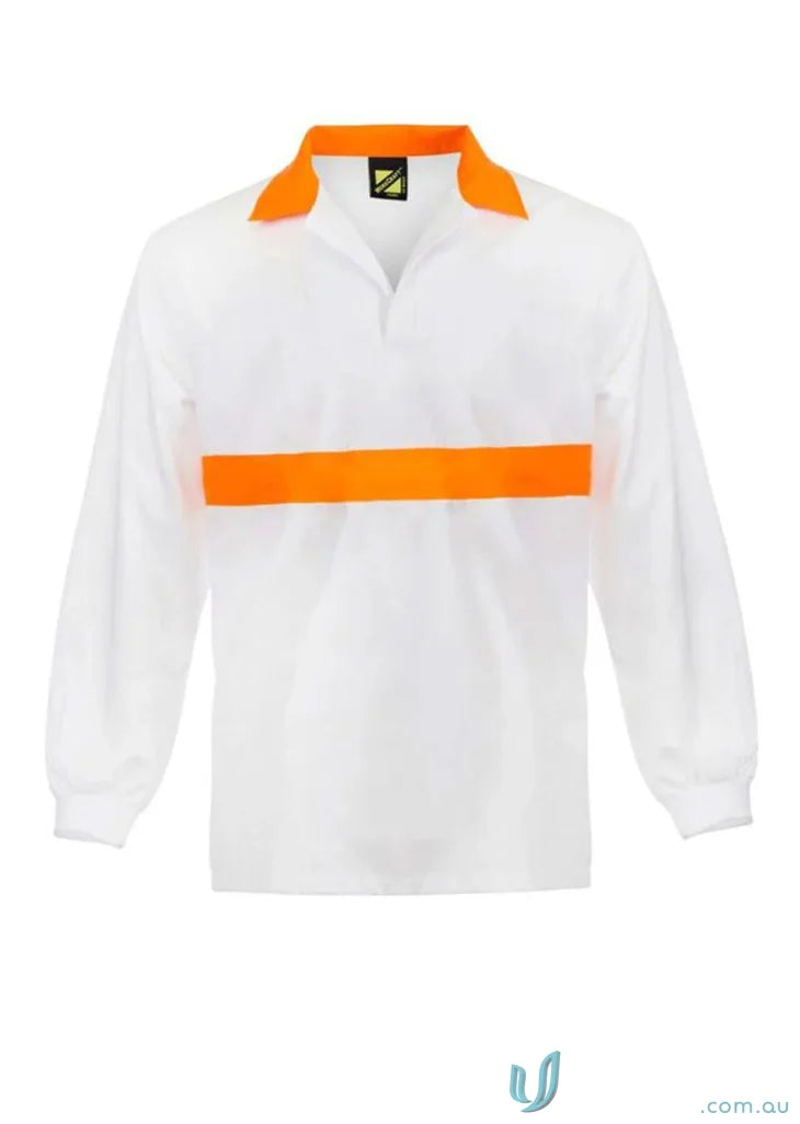 WorkCraft WS3003 Food Ind. Jac Shirt with Bands in White/Fluoro Orange front product image