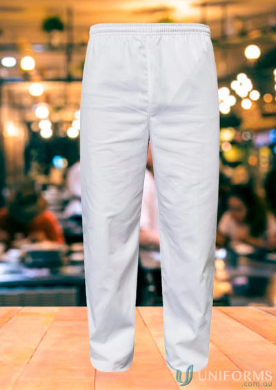 WorkCraft WP3019 Food Industry Elastic Drawstring White Pant in white front product image